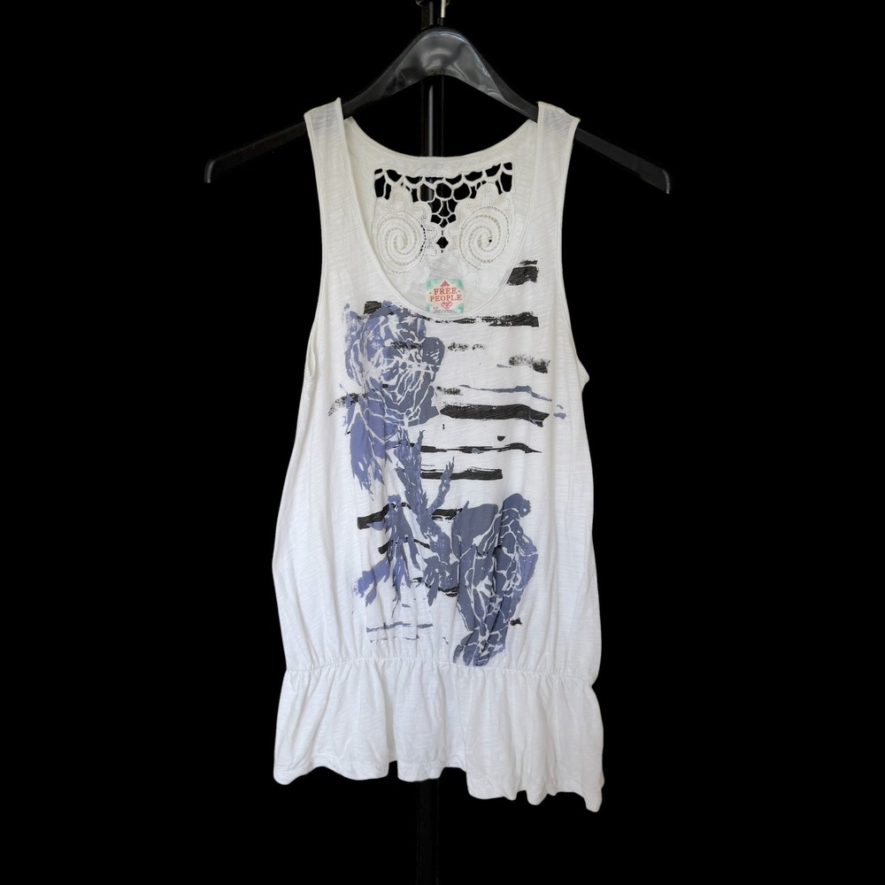 Free People White Floral Lace Back‎ Peplum Tank Top Purple Rose Small